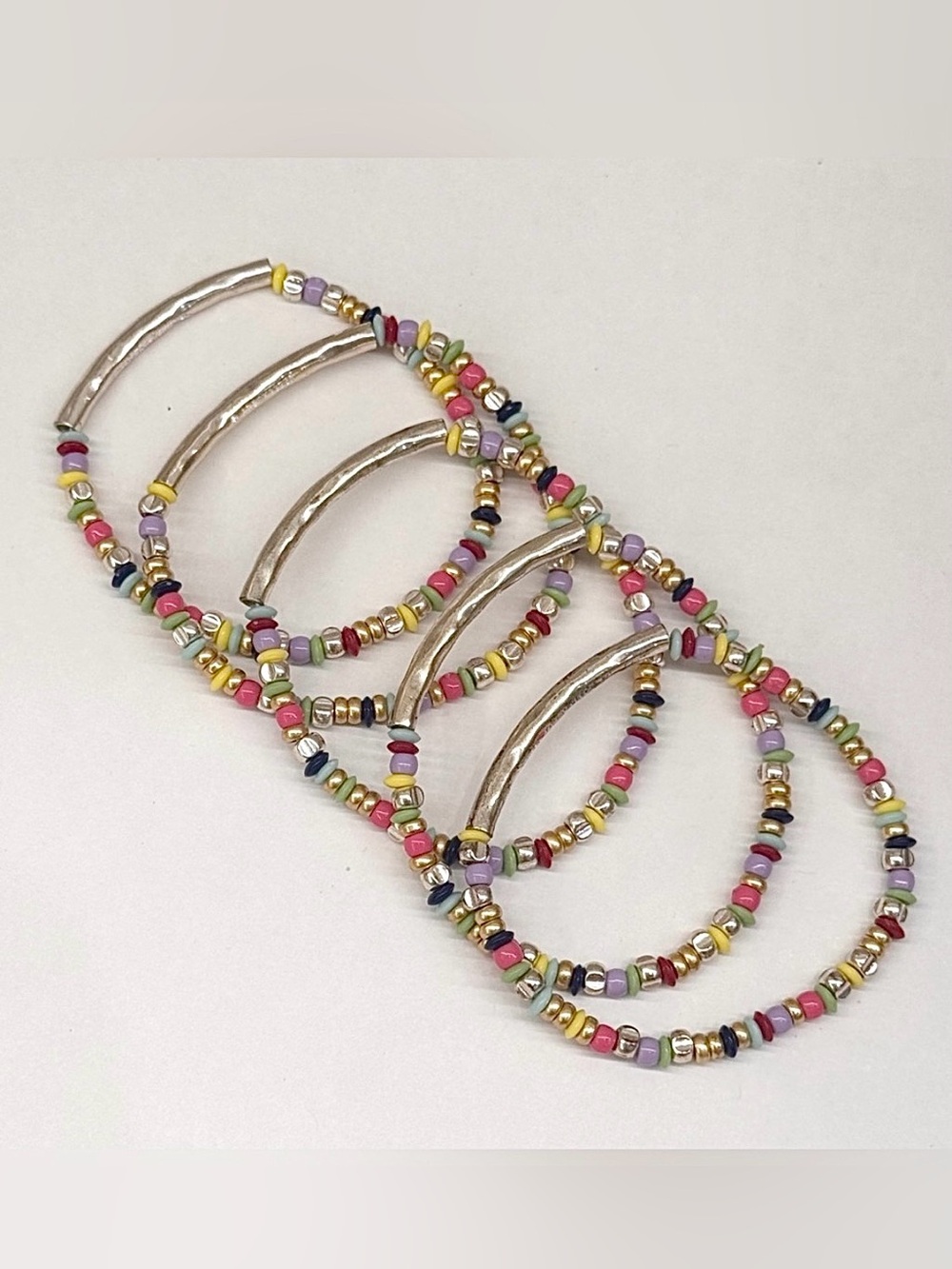 Stella & Dot Joyful Beaded Stretch Bracelets with Silver Accents LIKE NEW!
